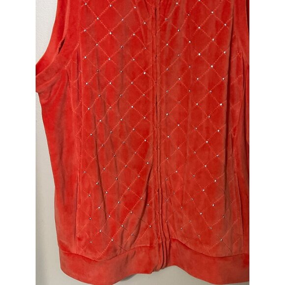 NEW Quacker Factory Womens XL Orange  Quilted Vest W/ Rhinestone Accents & Zip F - Picture 5 of 11